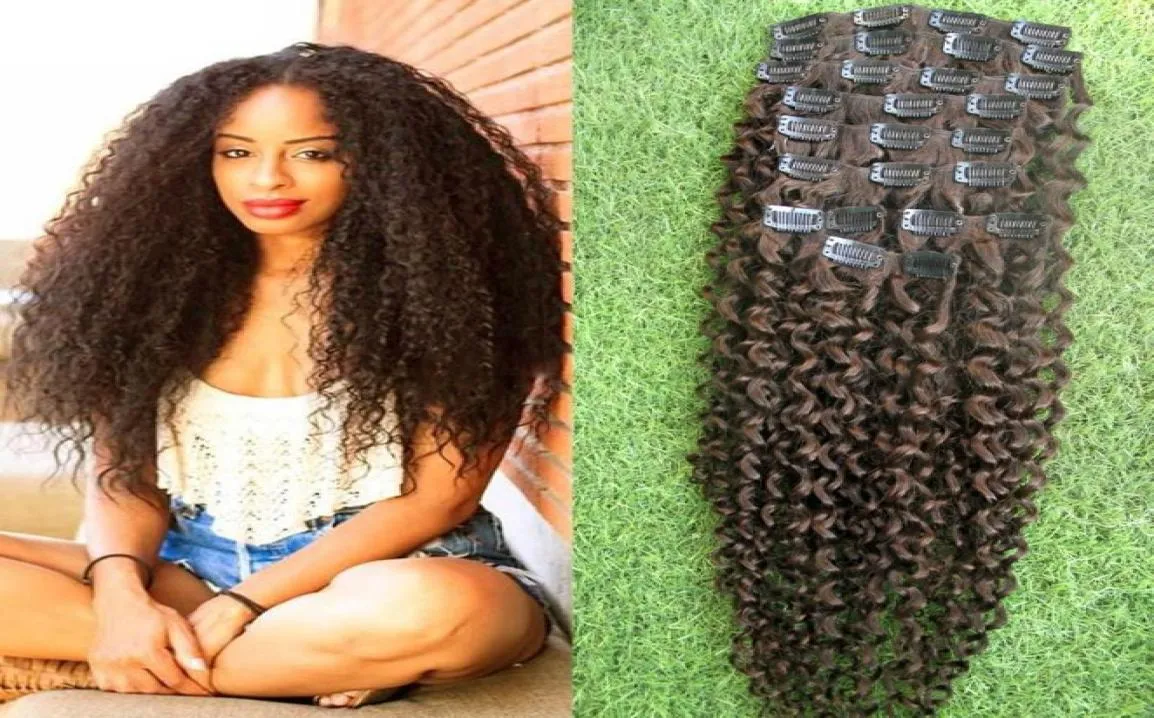 afro kinky curly Medium Brown clip in natural curly brazilian hair extensions 100g 12g 9pcs afro kinky clip in extensions2052512