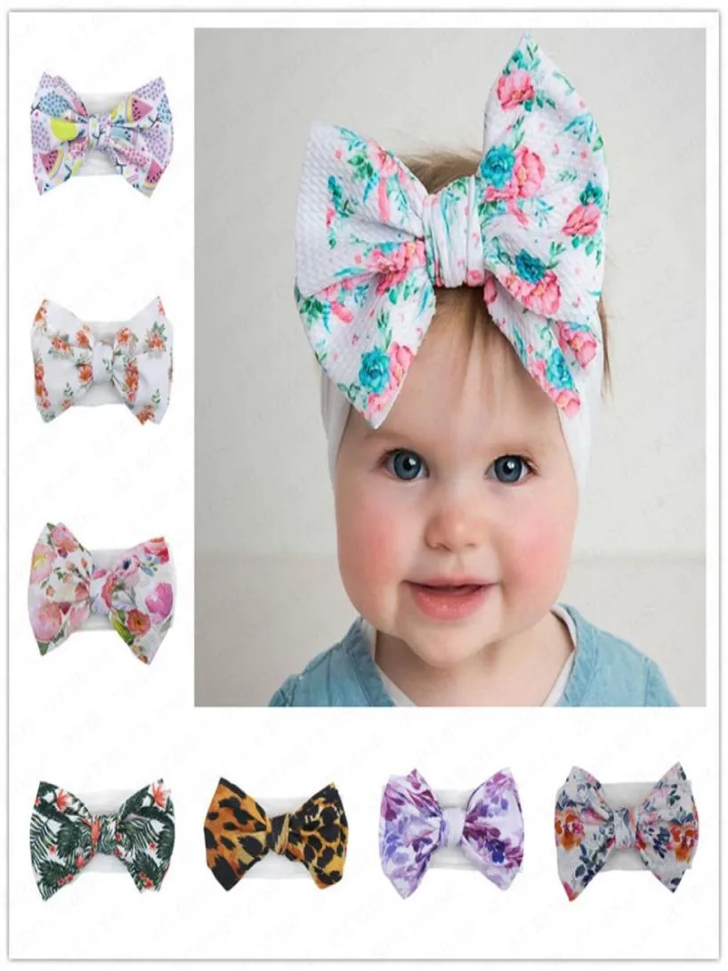 Baby Girls Floral Tiedyed pannband Ins Big Bow Hair Band Bowknot Bohemian Spädbarn pannband Nyfödda mjuka hårband Huvud Wrap Turba2572426