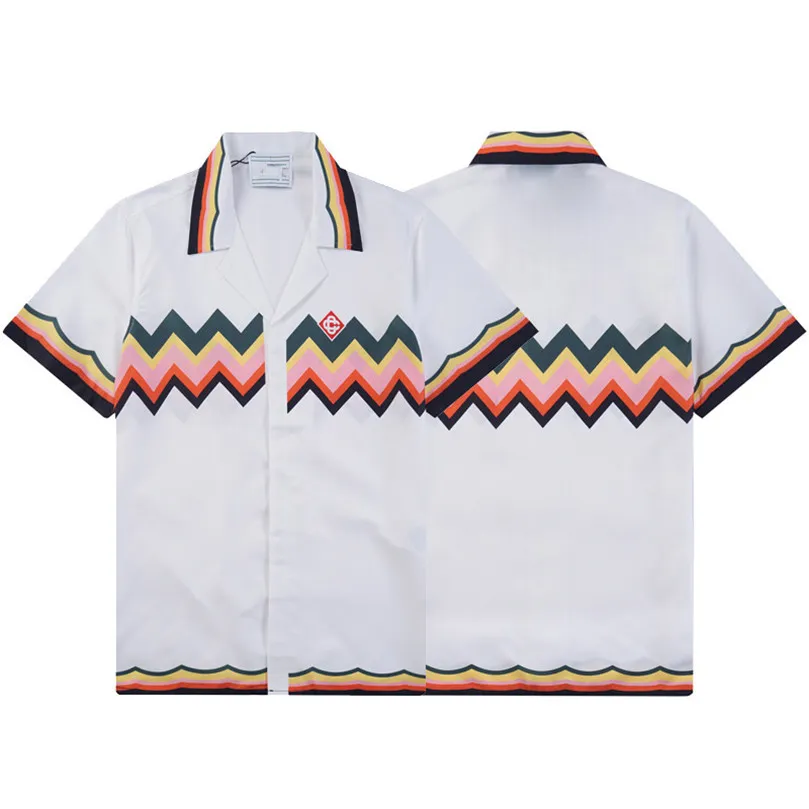 デザイナーシャツメンズファッション幾何学幾何学ボウリングシャツハワイアンフラワーカジュアルシャツメンスリムフィッティング半袖汎用性の高いTシャツ