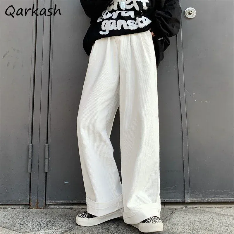 CAPRIS WIDE LEG PANTS 여성 가루가 많은 일본 스타일 유니니스 렉스 아늑한 코듀로이 학생 커플 레트로 스트리트웨어 프레피 캐주얼 바닥 울즈 새로