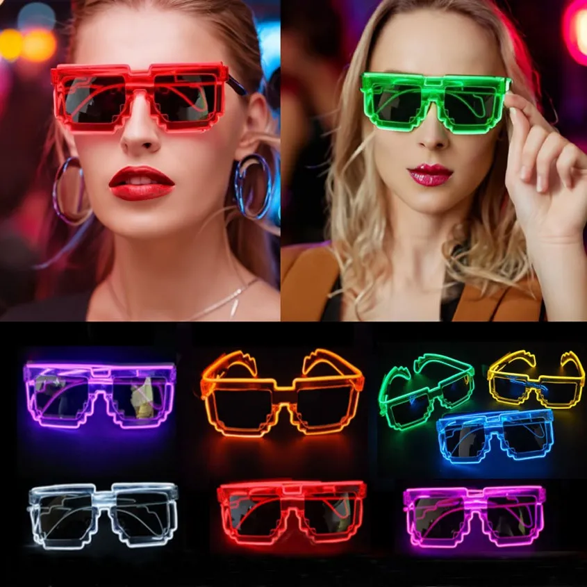 Wireless LED Light Up Party Glasses EL Wire Glowing Eyewear in the Dark Neon Glasses Women Mens Costume Sunglasses for Halloween Carnival Festival Party