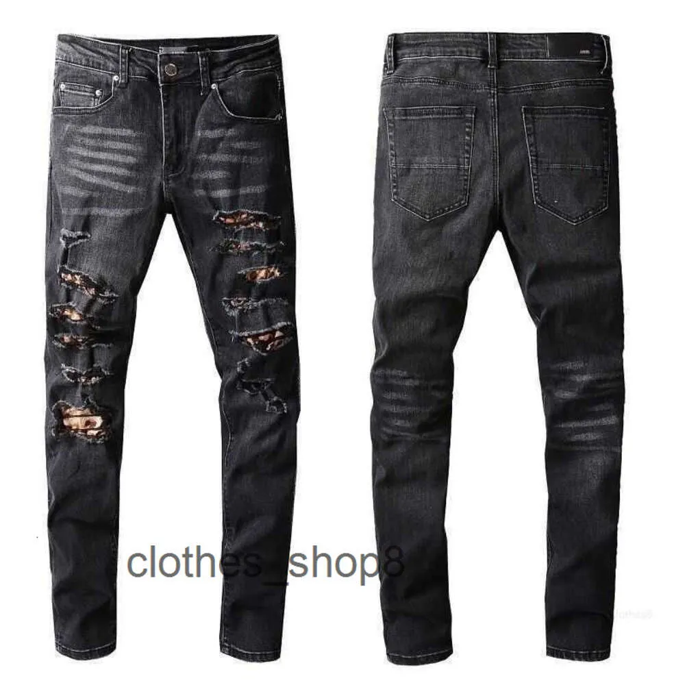 Denim Amirs Jeans Pantalons de créateur Homme Automne Mode Nouveaux Hommes Noir Dentelle Broderie Patch Élastique Slim Fit Leggings XHK3