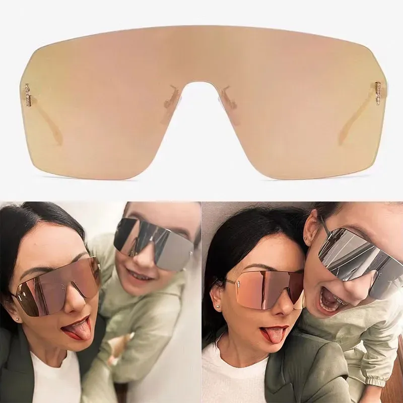 Summer Outdoor First Crystal Rose Gold Shield Sunglasses Women With Curved Oversized Lenses Outdoor Travel Mask Sunglasses FE4121US