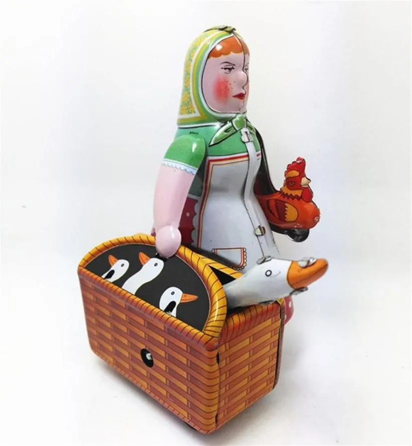 Novel Games Classic Collection Retro Clockwork Wind Up Metal Walking Tin Farmer Robot Woman With the Goose Mechanical Toy Gift309188984