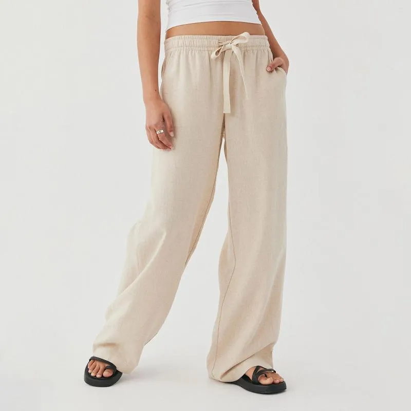 Calças femininas imcute mulheres perna larga cor sólida cordão alta cintura elástica calças primavera verão casual sweatpants bottoms