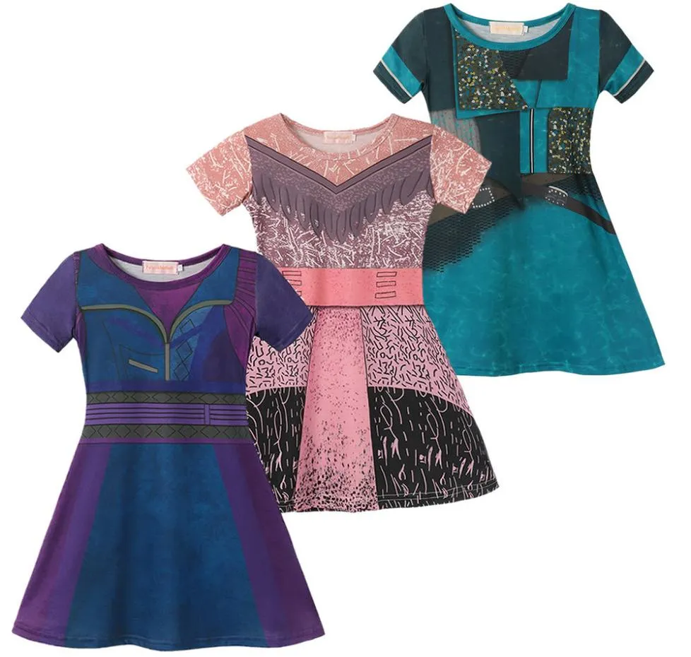 أحفاد 3 Mal Dress for Girl Halloween Party Audrey Cosplay Children uma uma لعب الأزياء 3D طباعة نمط الأطفال ملابس T8480433