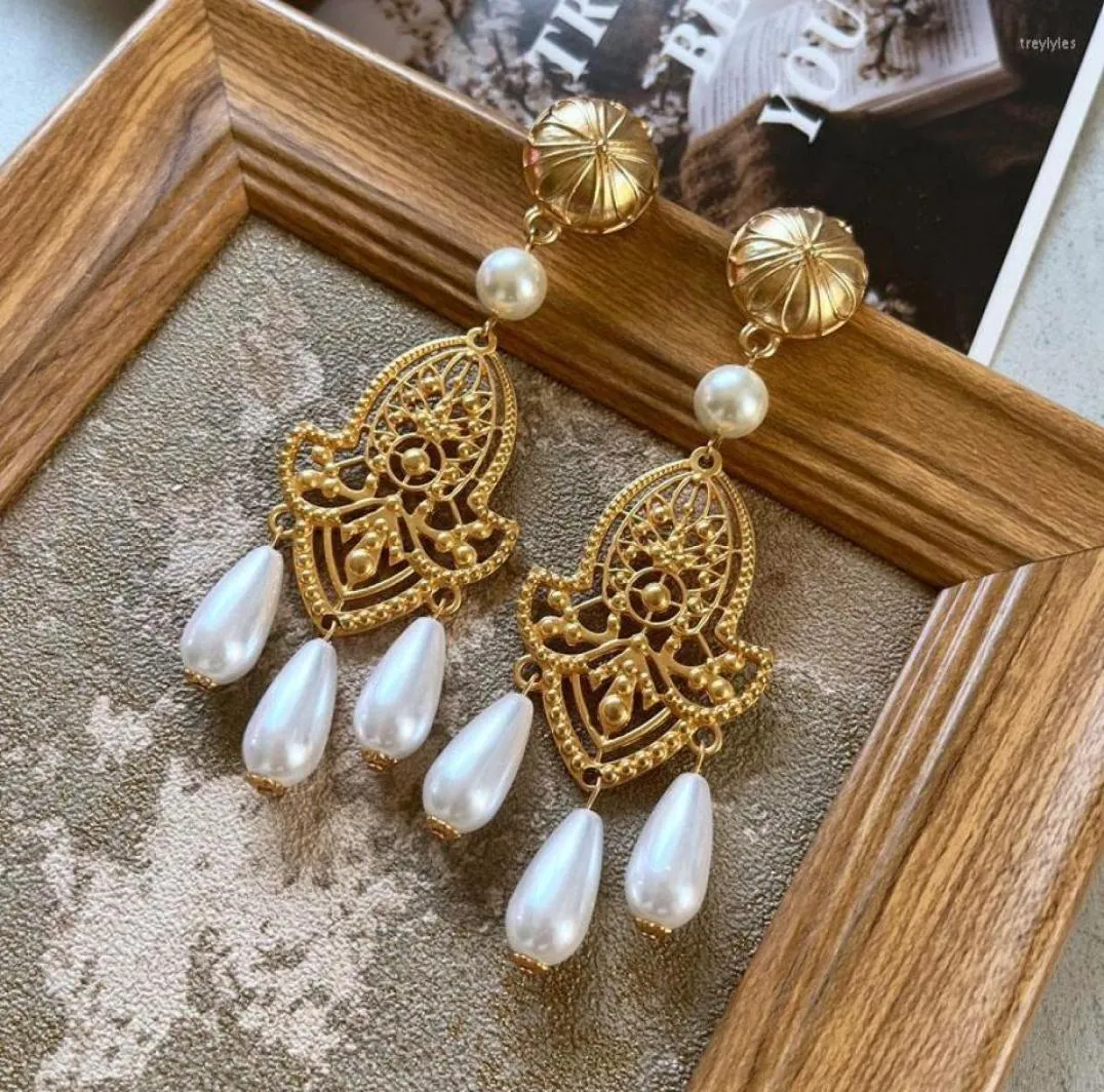 Stud Earrings Filigree Vintage Teardrop Pendant Pearls Statement Ear Accessories Femme Jewelry3837880