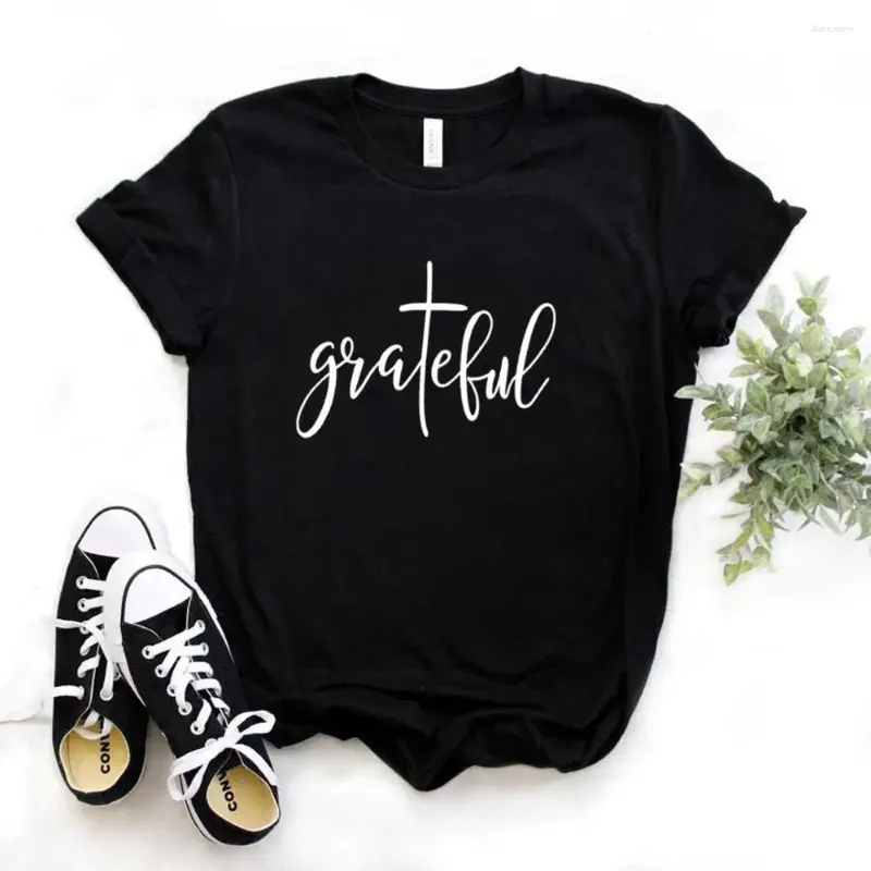 Women's T Shirts Grateful Christian Cross Print Women Tshirt Cotton Hipster Funny T-shirt Gift Lady Yong Girl Top Tee 6 Color Drop Ship