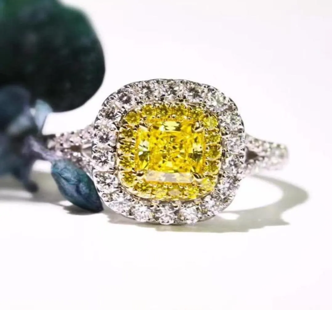 Anelli a grappolo DIWENFU Anello in argento sterling 925 con diamanti Principessa Anel Quadrato giallo Topazio Pietra preziosa Matrimonio Gioielli solidi6126238