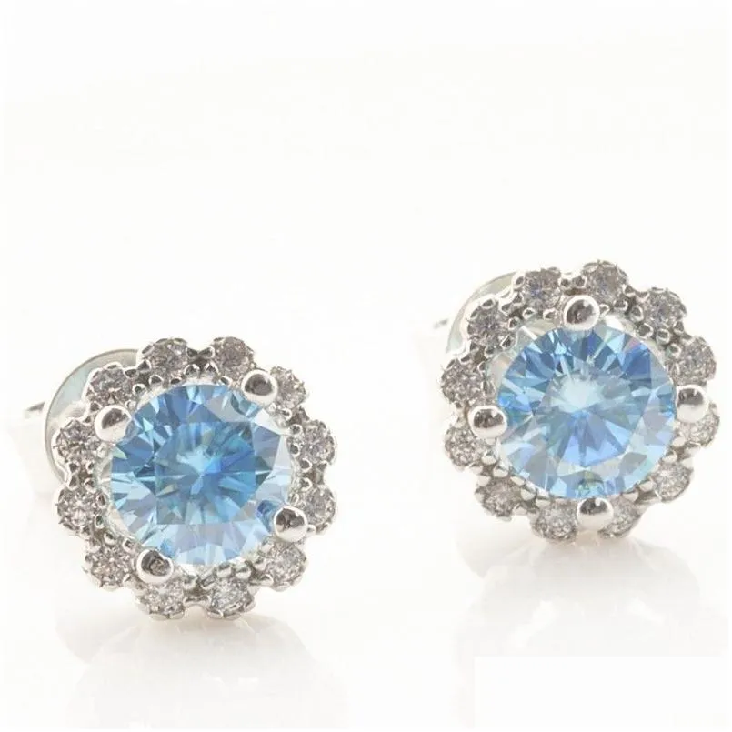 Stud New Trendy Fashion 925 Sterling Sier White Gold Plated 0.5Ct Blue Moissanite Studs Earrings Nice Gift Drop Delivery Jewelry Earr Dhfdl