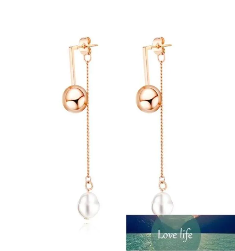 kpop pearl bead stainless steel stud earrings for women fashion rose gold chain tassel jewelry accessories kolczyki damsk Factory 5260749