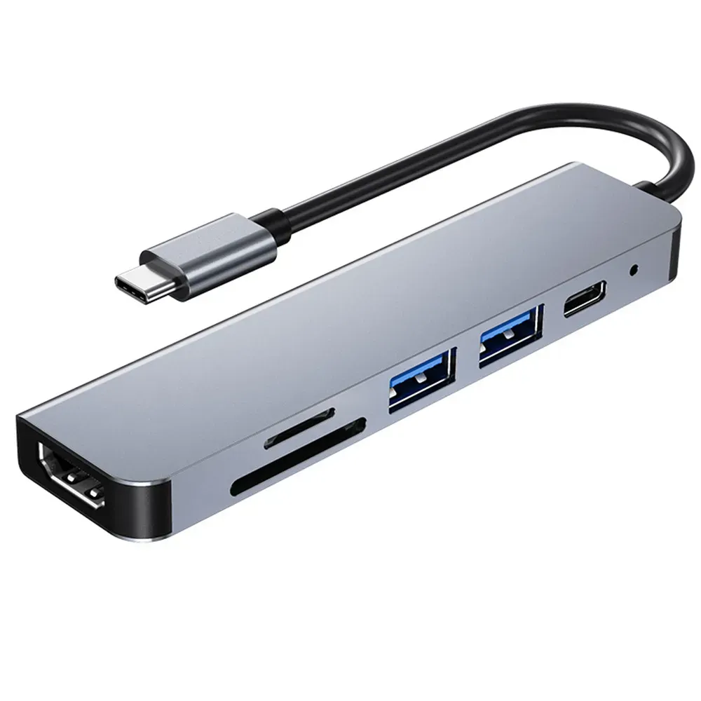 6 In 1 USB HUB C HUB USB C TYP-C-USB 3.0 HDMI Uyumlu Dock, Nintendo Switch USB-C Tip C 3.0 Splitter için