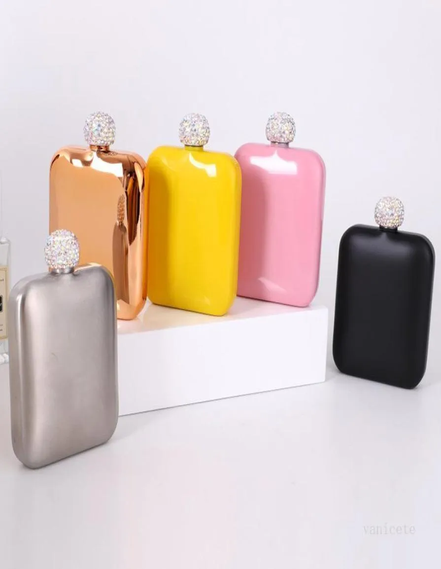 Stainless Steel Hip Flask With Diamond Lid Ladies Outdoor Portable Square Hip Flask Mini Pocket Flask 5 Colors T2I517848913082