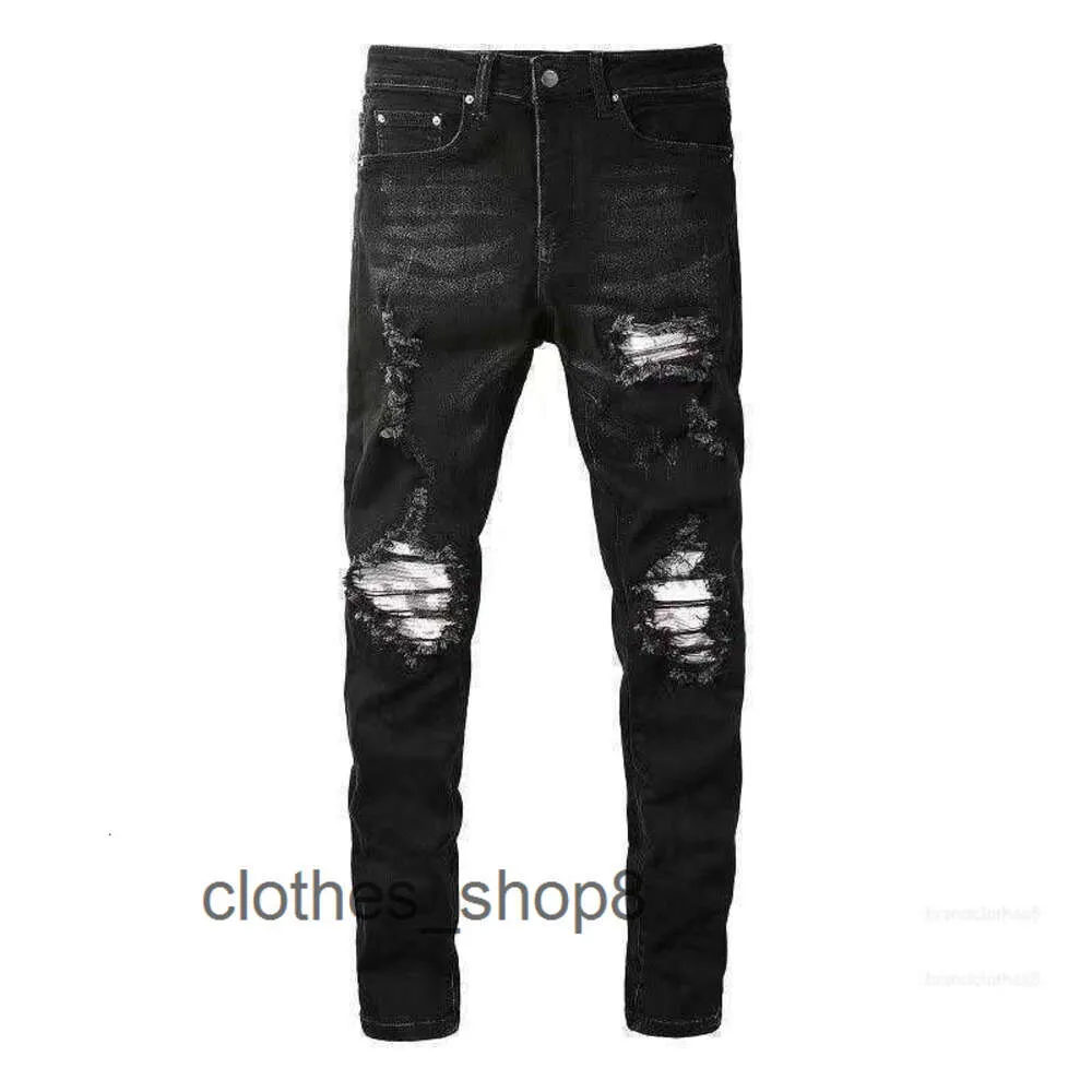 Denim Amirs Jeans Pantalons de créateur Homme Automne 2024 Été Nouveau Patch Cassé Mode High Street Slp Slim Fit Mâle N2CZ