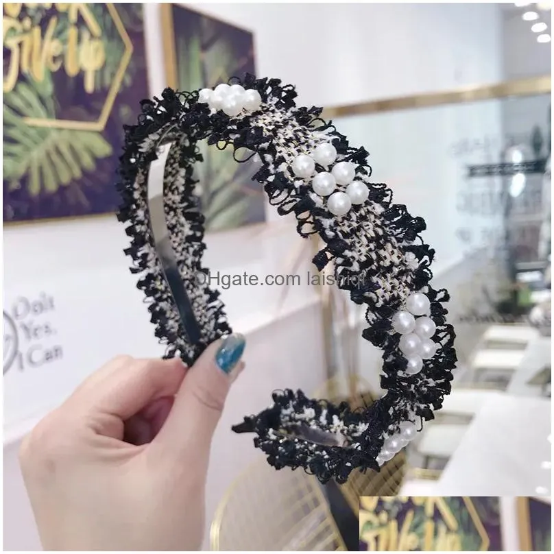 Hårtillbehör Lystfac Korean ins Simple Burrs Beaded Pearl Hairband For Women Girls Hoop Pannband Dam Drop Delivery Products DHMBS