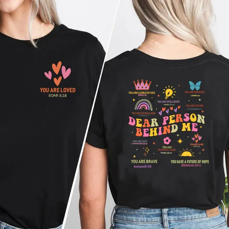 T-shirt Beste persoon achter mij Bijbelvers T-shirts Katoen Korte mouw O Hals T-shirt Bijbelvers Religieuze T-shirt Vrouw Kleding Tops