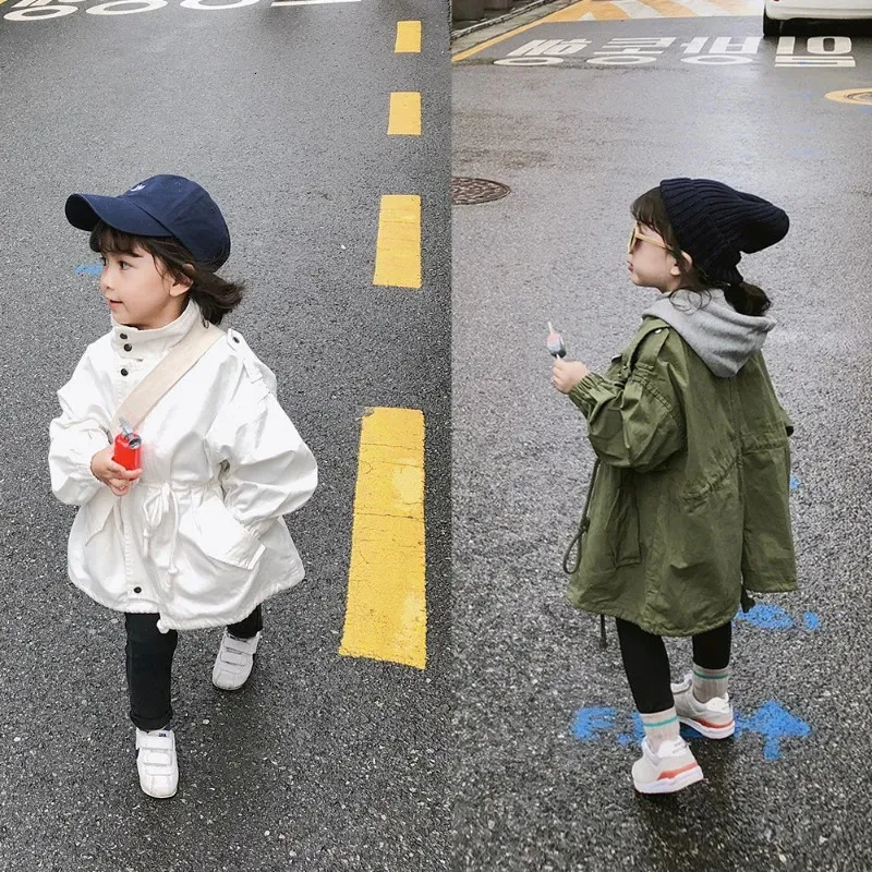 女の子のトレンチコート秋の春韓国のウィンドブレイカージャケットファッションチルドレンアウターウェア衣類キッズベビージャケット27yrs 240306