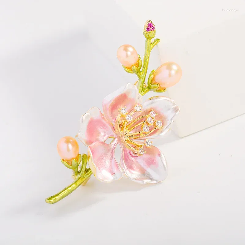 Broches SUYU plante fleur de pêche branche broche élégante fleur Simulation perle broche fleur mode vêtements broche