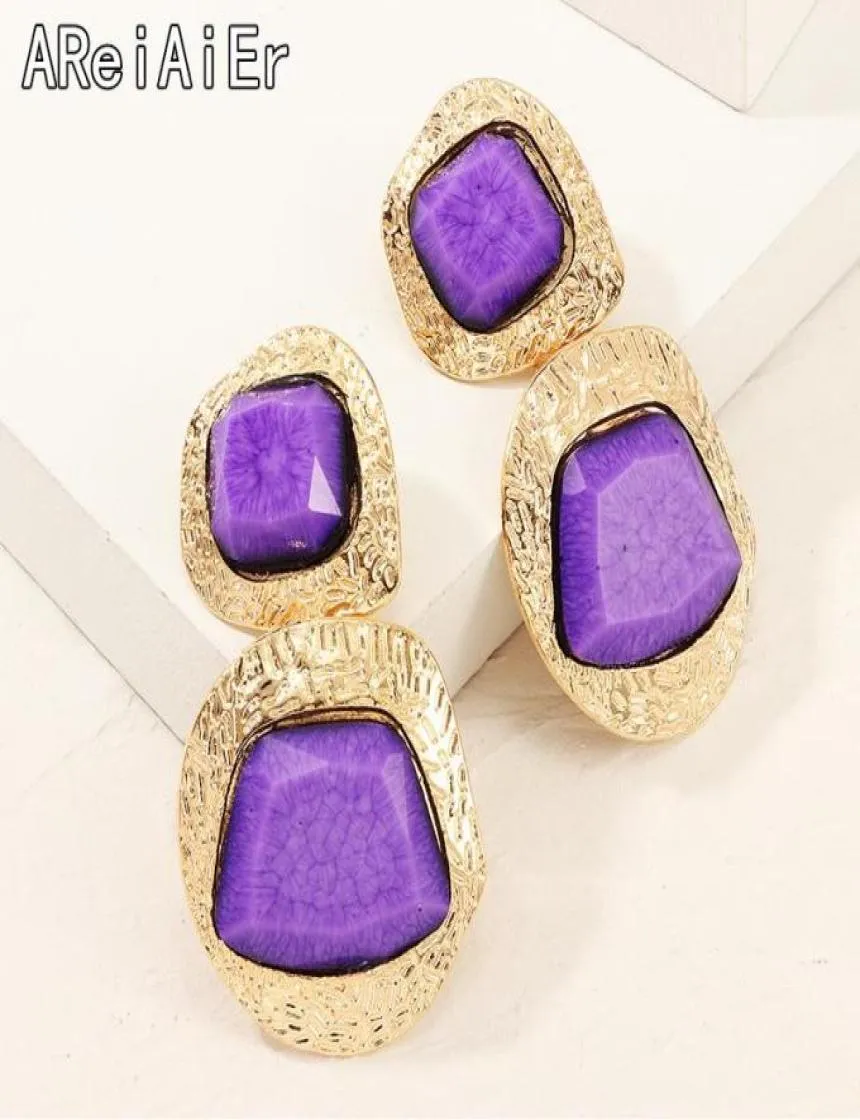 Dangle lustre grandes boucles d'oreilles couleur or métal violet Imitation pierre goutte boucle d'oreille mode alliage boucles d'oreilles irrégulières pour les femmes Pa2728697