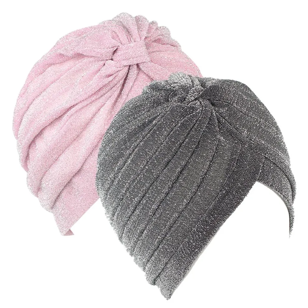 Entièrement nouveaux hommes et femmes Casual or brillant soie chapeaux indiens Moyen-Orient musulman à volants Turban foulard chapeaux tête Wrap tête Cov2106