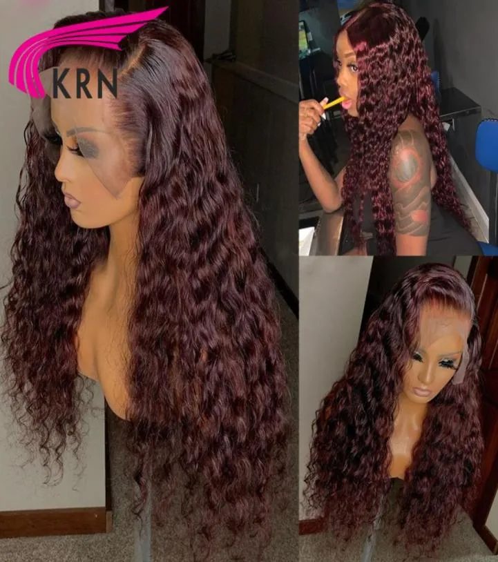 Black 99 Burgundy Human for Women Curly 180 Remy Brazilian Wig Colored 99 13x6 레이스 전면 preplucked8607944