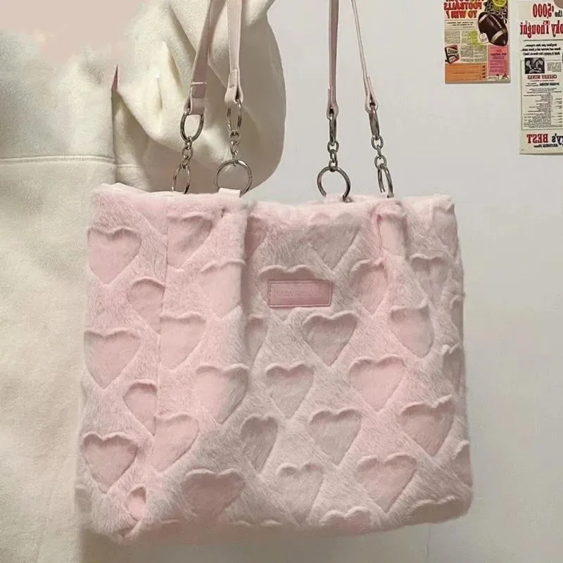 Borse da sera Borsa a cuore dolce amore Borsa pelosa da donna Borsa invernale da donna in pelliccia sintetica Borsa a tracolla elegante in morbida peluche femminile