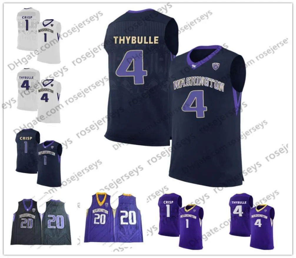 Washington Huskies #4 Matisse Thybulle 5 Jaylen Nowell 11 Nahziah Carter 14 Sam Timmins 21 RaeQuan Battle White Black Purple Jersey8919171