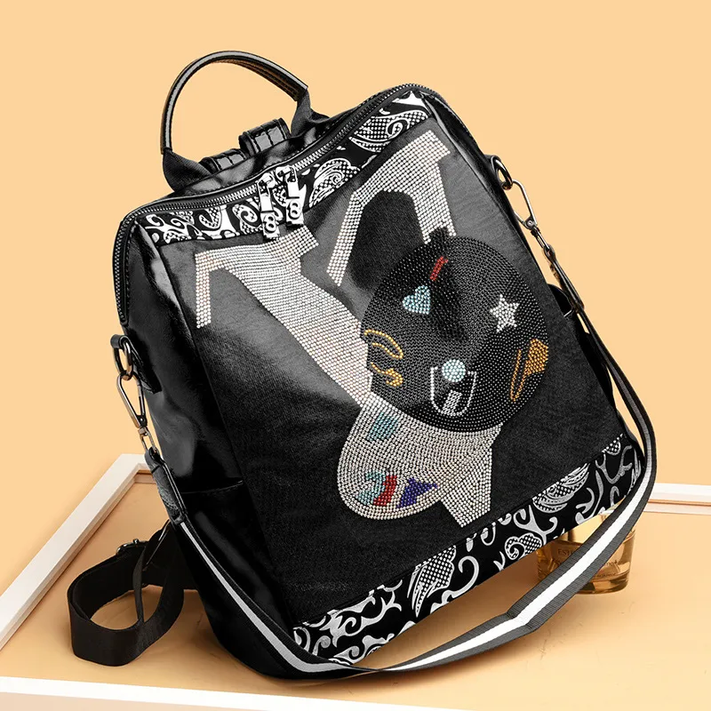 Borsa a tracolla da donna all'ingrosso 4 colori personalità di strada totem zaino casual punk vento borsa diamante semplice Joker zaino da studente di moda dei cartoni animati 8231 #