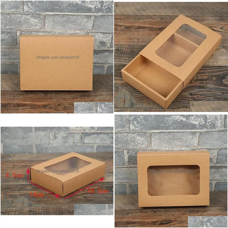 Envoltura de regalo 18.5X14X4.5Cm Cajas de regalo de papel Kraft Caja de embalaje con calcetines de ventana Hecho a mano Der Drop Entrega Hogar Jardín Fiesta festiva Su Dhxo1