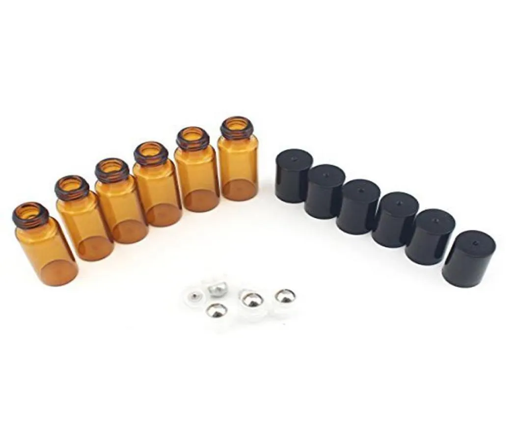 Portable 50pcslot 5ml Mini Roll on Bottle Pragrance Perfume Amber Brown Bottles Offical Oil Steel Roller Ball8368622