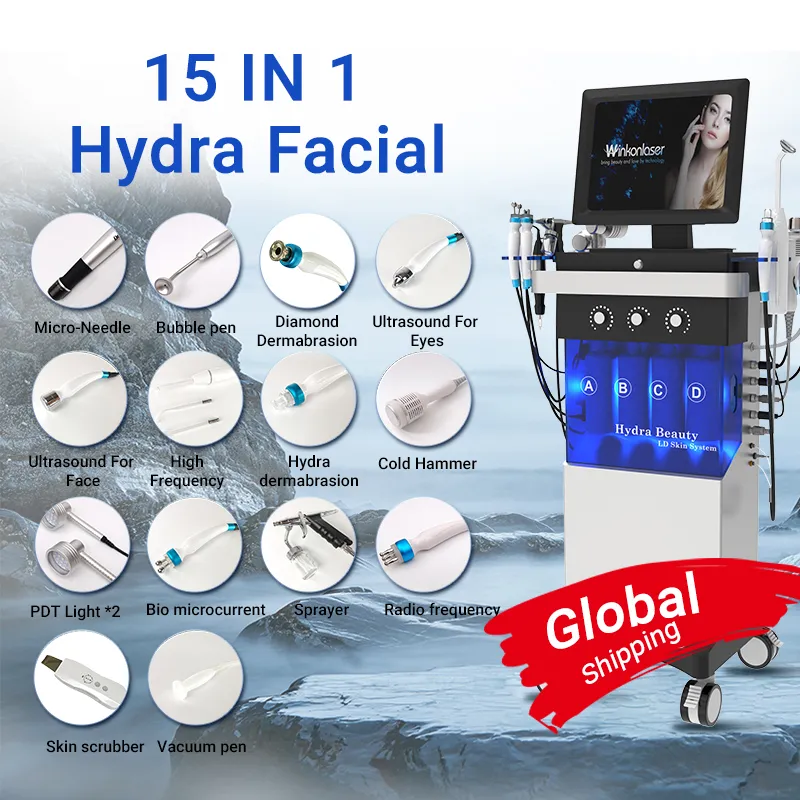 15 IN 1 Hydrafacial Dermabrasion Maschine Hautverjüngung Mikrodermabrasion Hydro Faltenentfernung Hydra Spa Maschinen