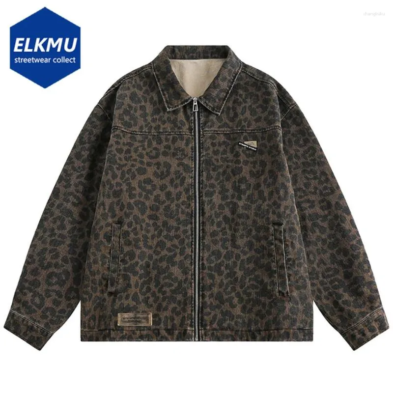 Giacche da uomo Cappotto vintage con cerniera leopardato Hip Hop Streetwear Giacca di jeans Harajuku Capispalla retrò maschile