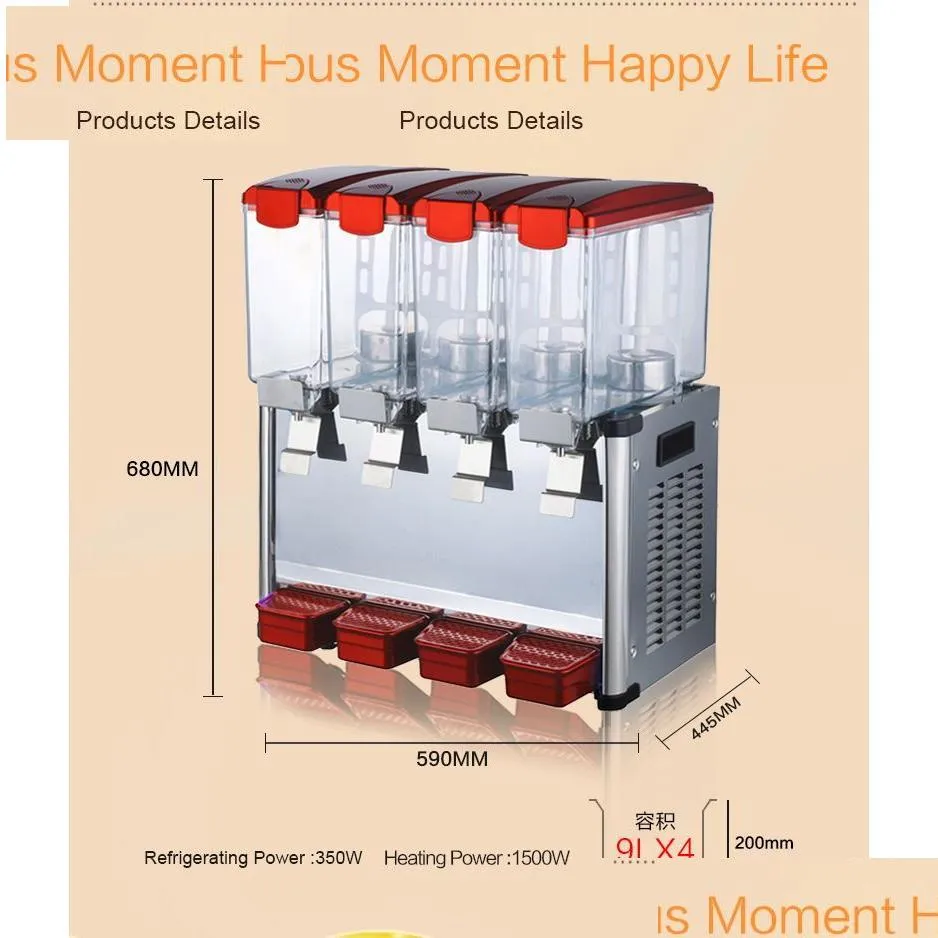 مطبخ آخر ، شحنة بار لتناول الطعام إلى الباب في الولايات المتحدة الأمريكية 4 × 9L دبابة البرد وظيفة المطبخ بار عصير موزع المجمدة شرب الفاكهة الجليد بيفرا DH91A