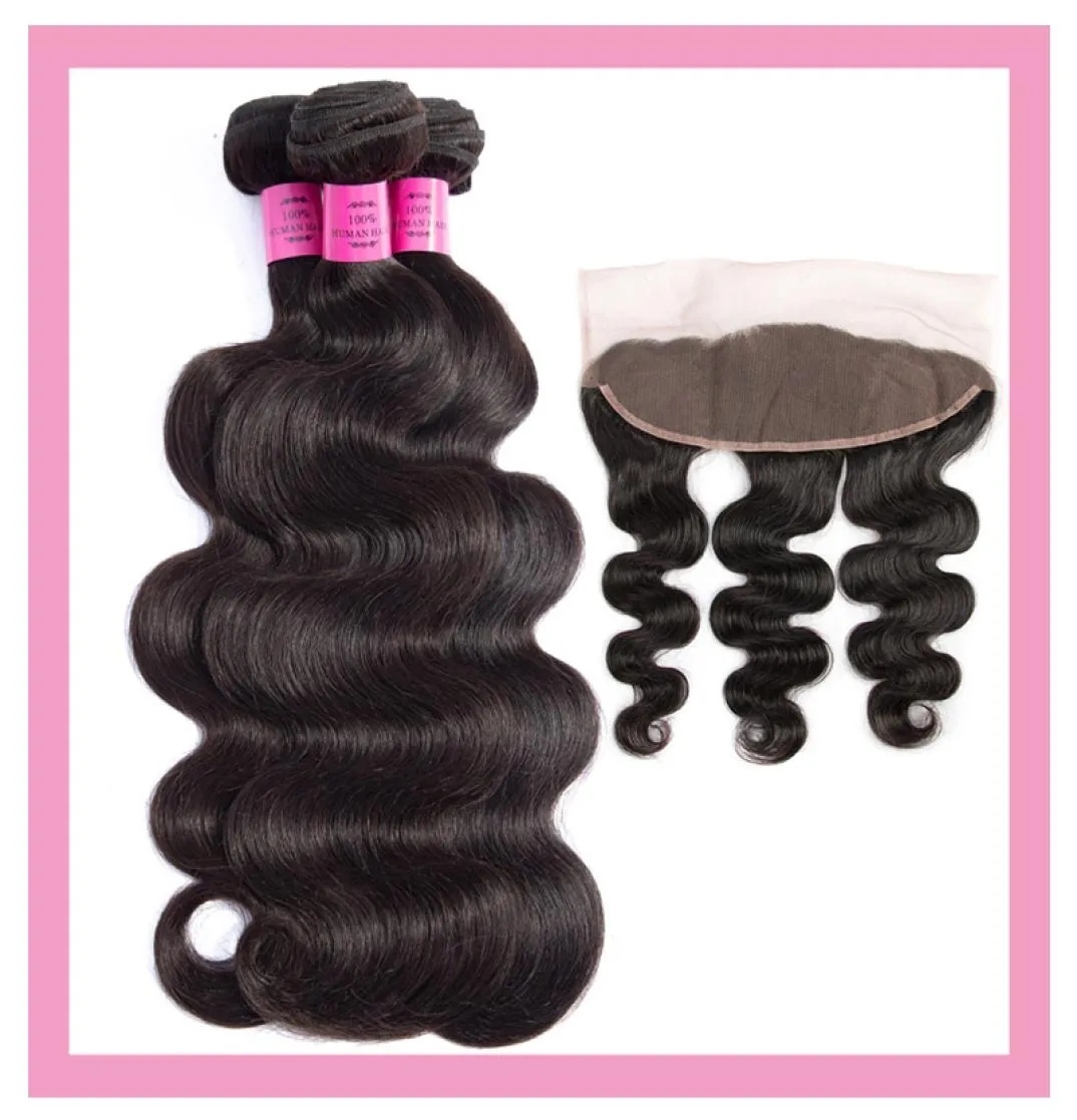 Extensions de cheveux indiens crus vierges couleur naturelle 4 morceaux de vague de corps avec 13X4 dentelle frontale avec produits capillaires de bébé 8307058379