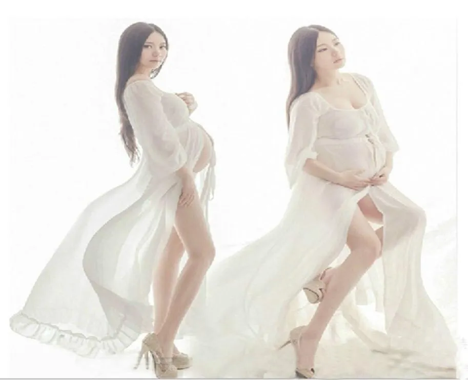 Ny vit strandklänning moderskap långa spetsar gravida pografi props fancy graviditet sommar transparent nattdress4177424