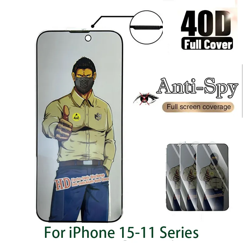 Anti Peep Privacy Tempered Glass Film för iPhone 15 13 12 11 14 Pro Max 13mini 12mini XS Max XR 14Plus 15Plus Anit-Dust Full Screen Coverage Protector 10st/Box