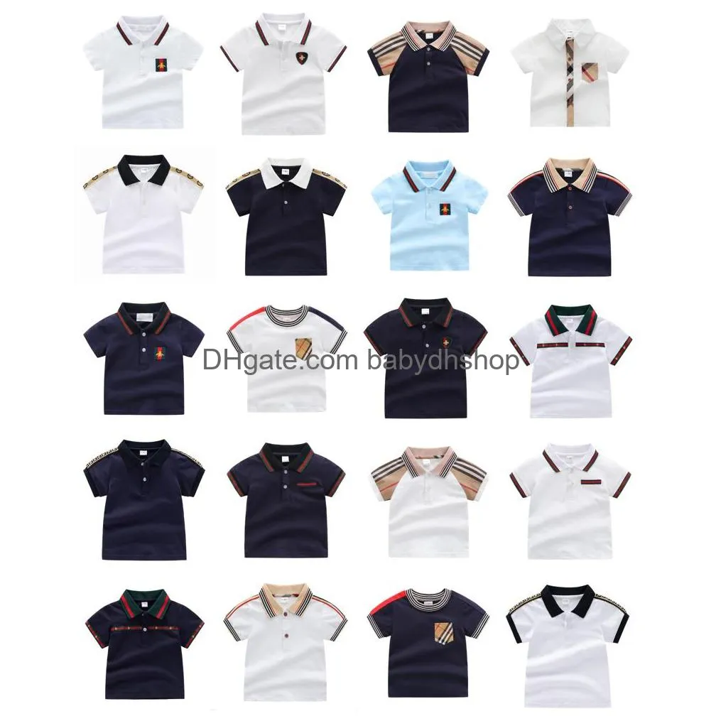 Baby Boys Girls Plaid T-Shirts Summer Kids Short Sleeve Tshirt Turn-Down Collar Children Cotton Shirt Child Tops Tees 2-7 Years