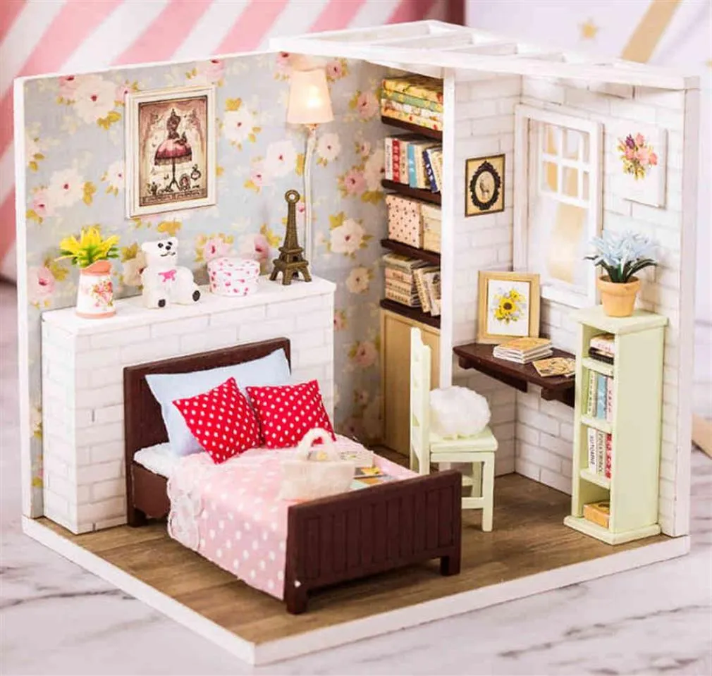 Cutebee casa de boneca móveis em miniatura casa de bonecas diy casa em miniatura quarto casa brinquedos para crianças diy casa de bonecas m09f y0329289k7011467