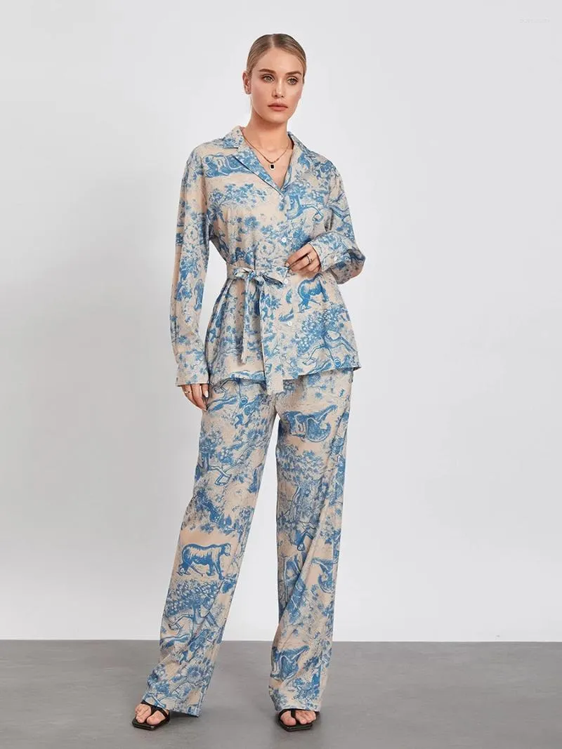 Dames Nachtkleding Damespyjamasets Bloemenprint Lange mouwen Button Down Shirt en broek Pjs-set Zacht 2-delig Loungewear