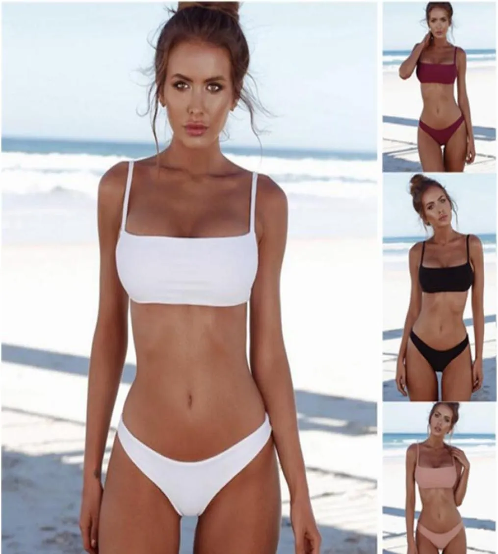 2018 Nowe letnie kobiety solidne bikini Ustaw pompkę bezpatrzone stroje kąpielowe stroje kąpielowe Trójkąt stroju kąpielowego garnitur Bather Suit Biquini3519373