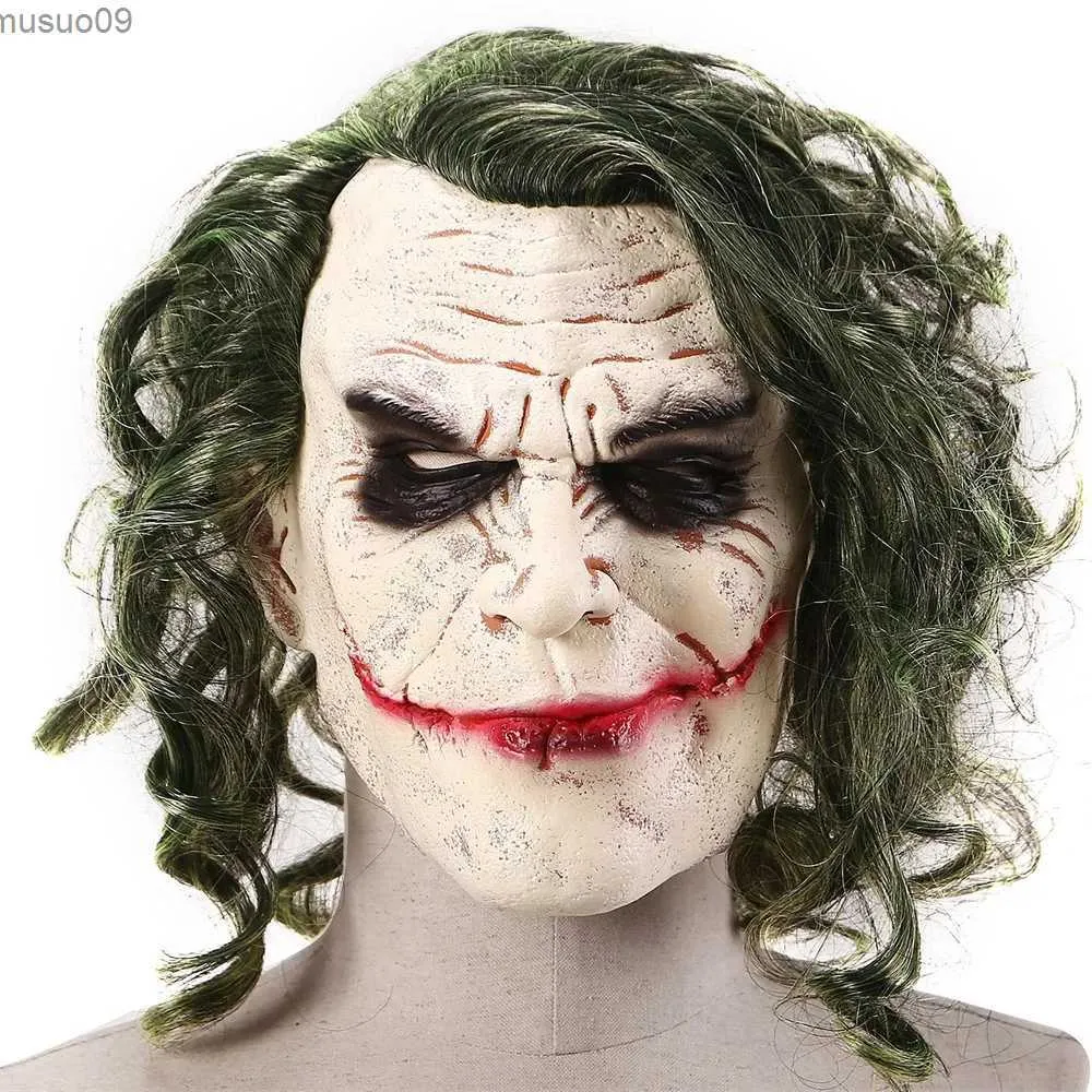 Designer masker filmkaraktär mörk riddare joker mask ondska halloween latex mask Heath Ledger Latex Head Cover Cosplay Prop