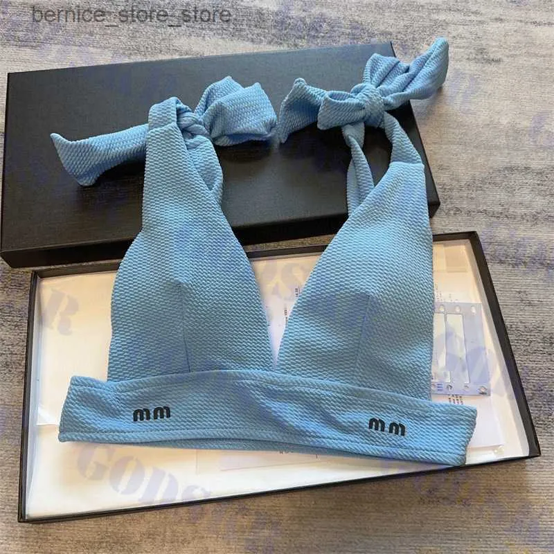 Maillots de bain pour femmes Sky Blue Designer Lettre Bikini Set Mode Femmes Bandage Maillot de bain taille haute Maillot de bain Q240306