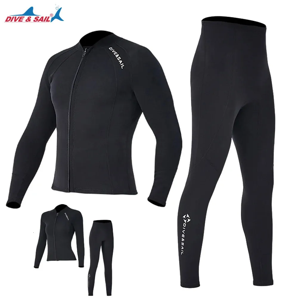 Duikzeil 2 mm Premium duikpak voor heren dames wetwuitbroek Split body jasbroek Neopreen Zwemkleding zwart warm houden Zwart 240219