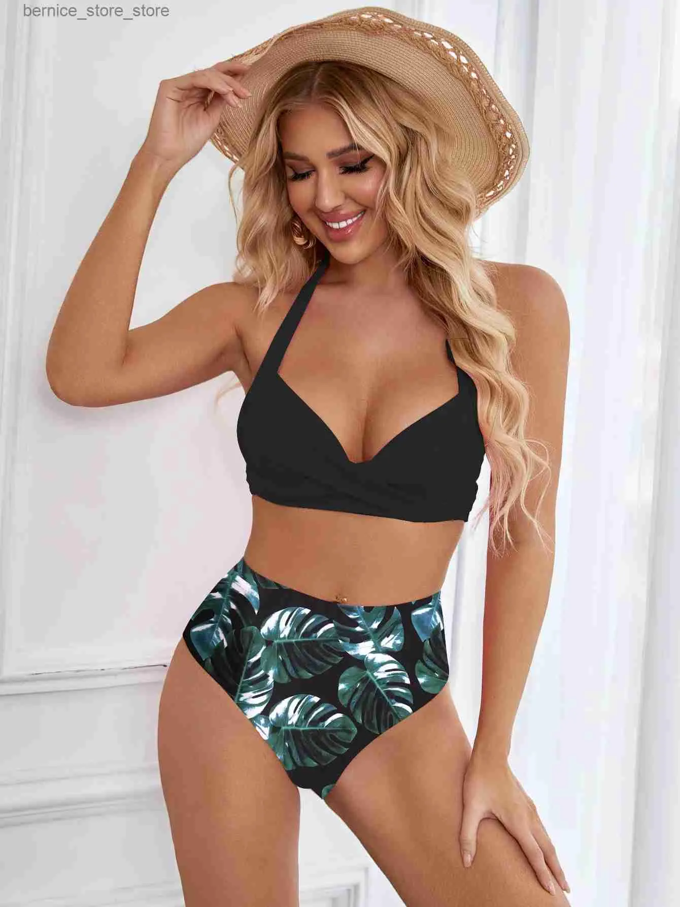 Dames Badmode Sexy Hoge Taille Bikini 2024 Nieuwe Halter Vrouwen Badpak Vrouwelijke Bikini Set Print Body Badpak Zomer Biquini XXL Q240306