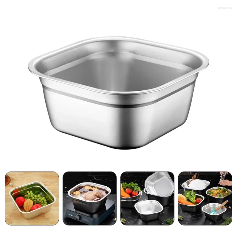 Servis uppsättningar Veggie Tray Square Basin Buffet Holder Rostfritt stål Kantin Deep Metal Vegetabiliska tvättar Flatbotten Mixing Bowls