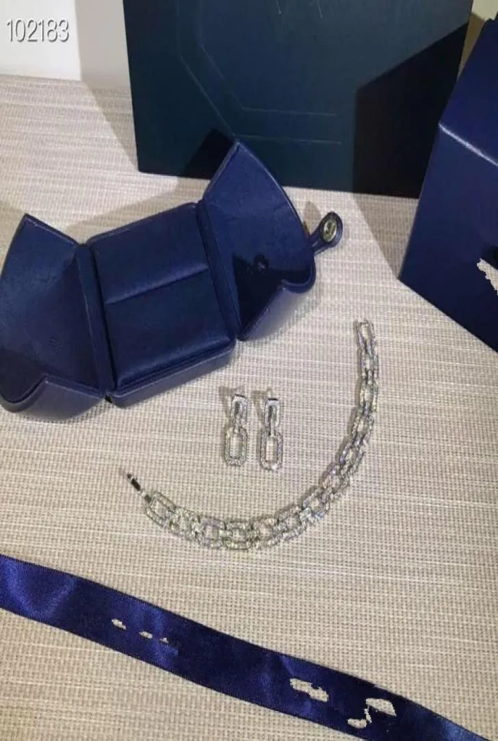 FashionDesigner S925 Sterling Srebrny pełny kryształowy cyfr link kwadratowy urok kolczyki dla kobiet biżuteria 4930833