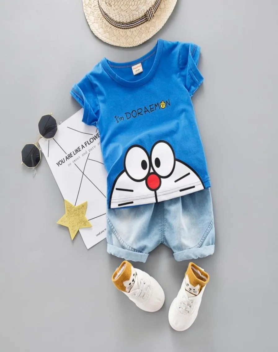 Conjunto de roupas infantis de desenho animado para meninos, camiseta de 2 cores, camiseta curta, jeans, camisa de manga curta, terno de bebê, agasalho 4890845