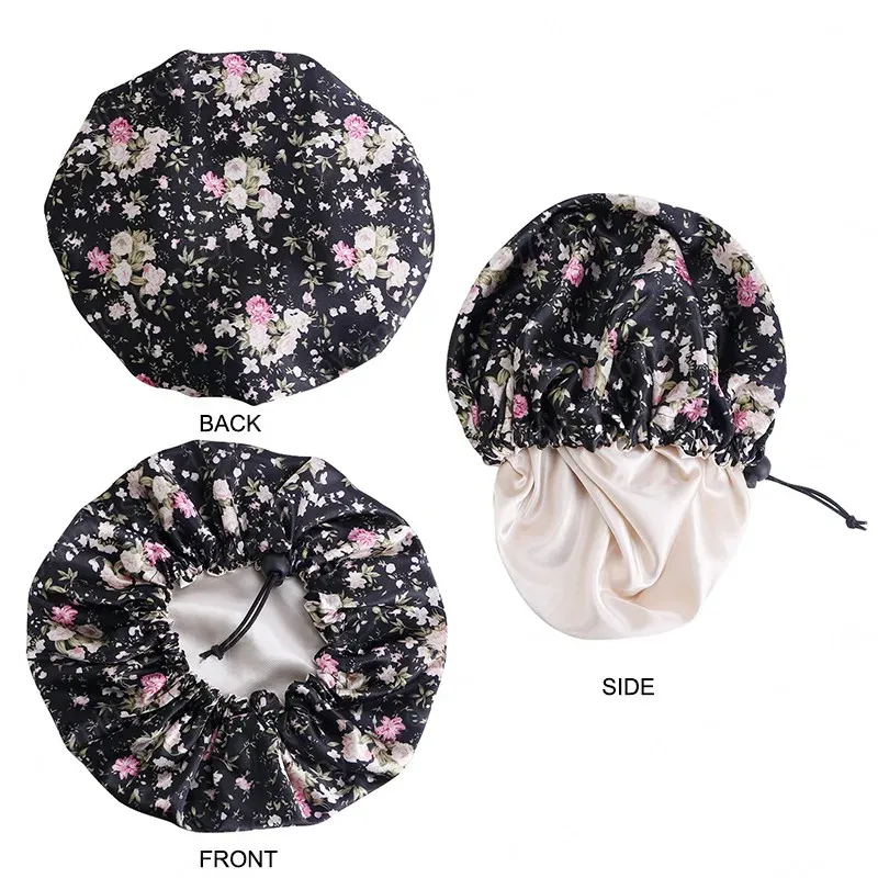 Adjustable Reversible Satin Kids Bonnet Satin Lining Night Sleep Caps Children Girl Chemo Cap Headwear Hair Care Soft Cute Hat