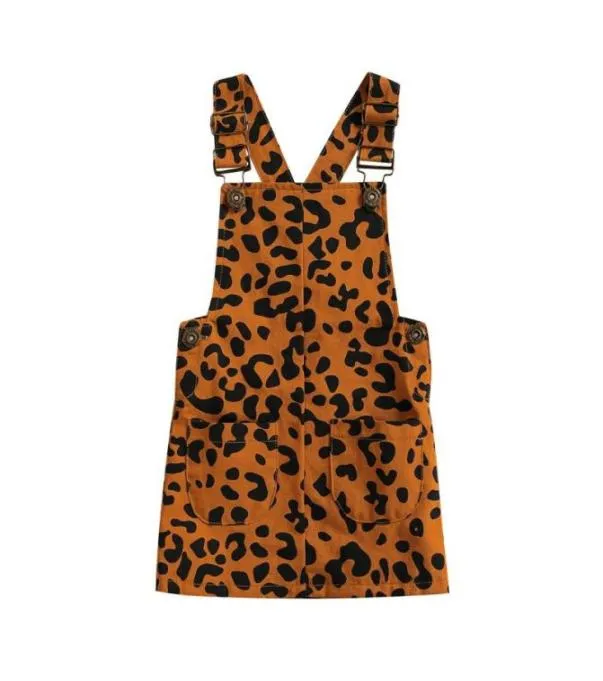 Macacões crianças bebê menina macacão macacão vestido crianças039s leopardo impressão alça de ombro ajustável com bolsos para 16y1155728