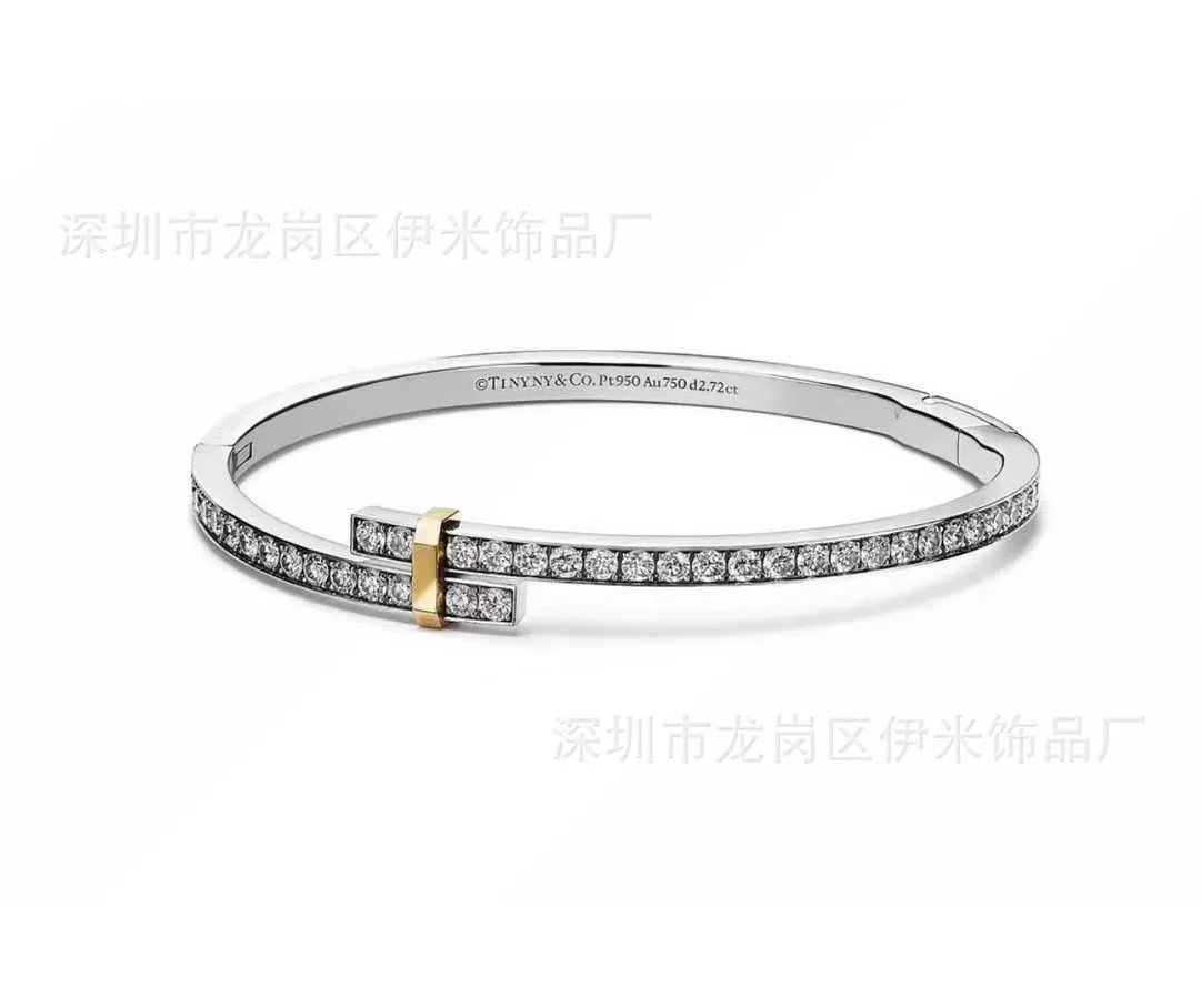 Tiffayss New Double Color Gold Plated T Bracelet with Diamond Embedding for Advanced and Versatile Fashion